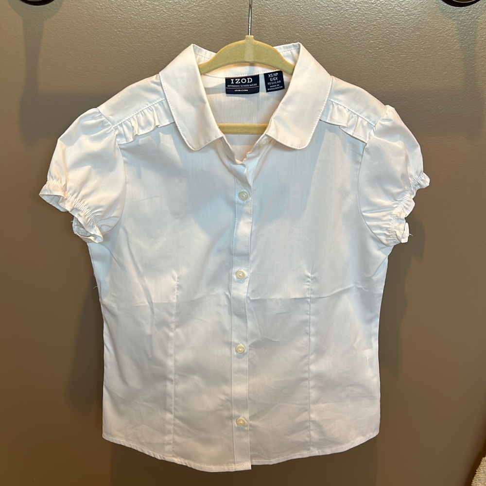 IZOD Little & Big Girls Stretch Fabric Short Sleeve Button-Down-Uniform shirt